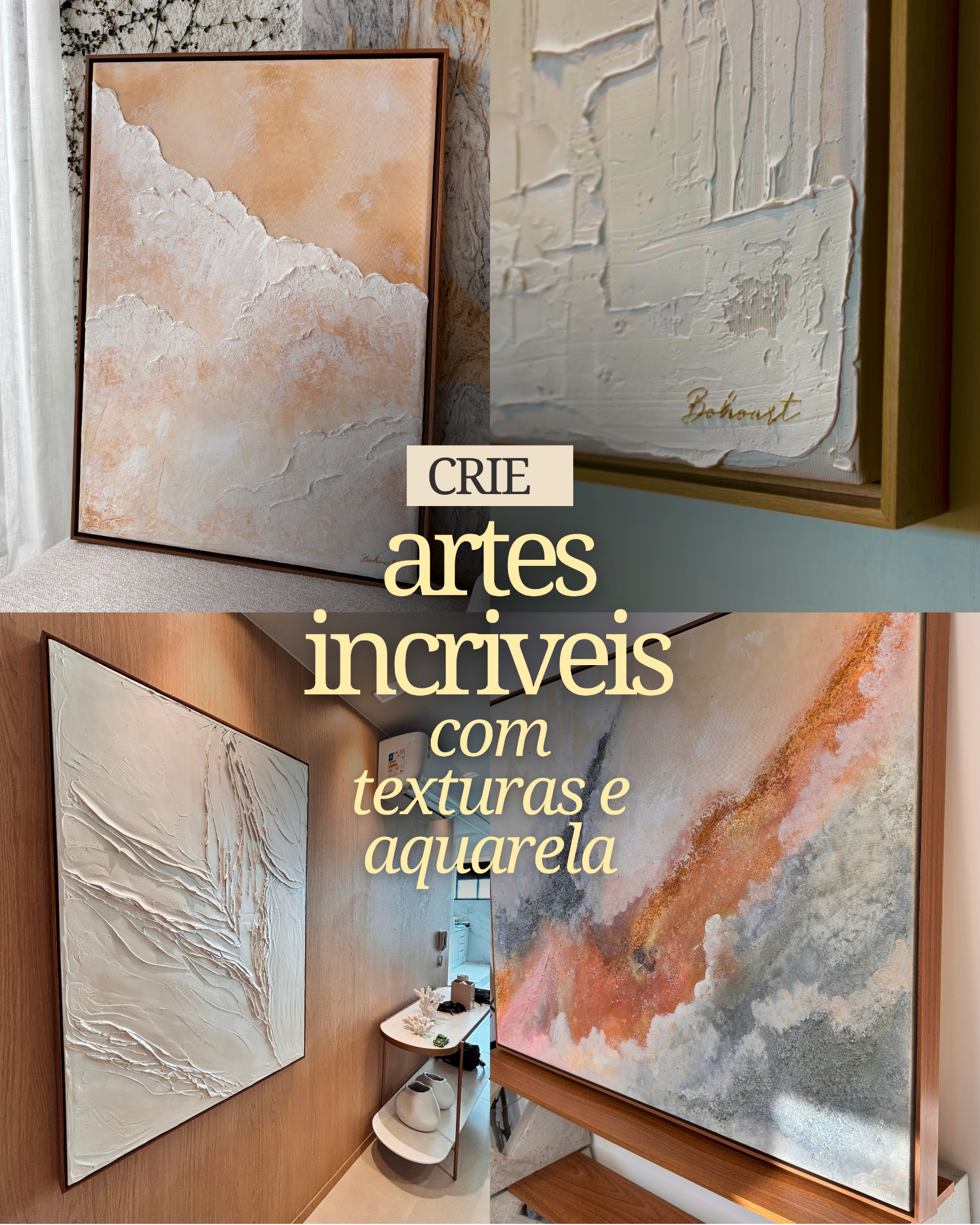 Crie artes incríveis com texturas e aquarela — obras Bohoart
